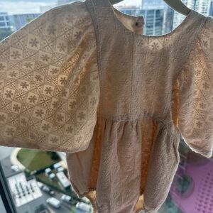 Cream Textured Baby Romper HM